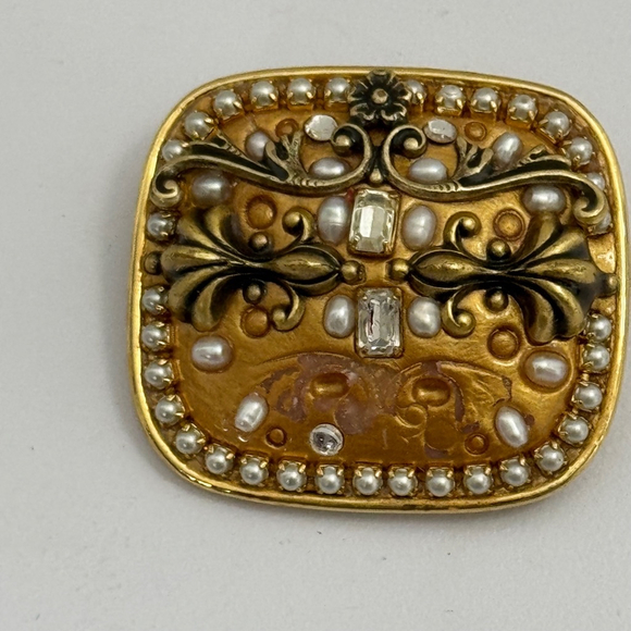 Vintage Michal Golan Browns Brass Gold Tone Pewter Pendant Pin Brooch Signed - Picture 2 of 3